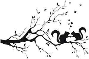 CUNYA pegatinas de pared de ardilla en ramas de árbol, hojas de guardería, bricolaje extraíble, vinilo para pared, decoración del hogar para sala de estar (ardilla)