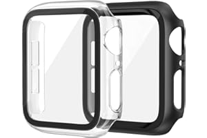 EDIMENS 2 Pack Hard PC Case Compatible with Apple Watch 40mm Series 6 / SE / 5/4 Women Men, Overall PC Case Slim Tempered Glass Screen Protector Protective Cover for Apple iWatch 40mm SE Black Clear