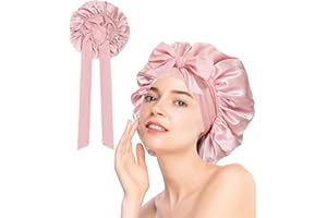 CEXOVO Bonnet Soie Cheveux Nuit,Bonnet Satin Cheveux Nuit Ajustable,16 Momme,100% Soie de Mûrier,Doux en Double,Respirant,Femme,Élastique Réglable Antidérapant,pour Naturels Bouclés,Poudré