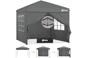 Sekey Premium Pop Up Pavillon 3x3 Wasserdicht Stabil, 3 x 3 m Pavillon mit Seitenwänden, Faltpavillon Partyzelt Faltbar für Camping Party, Höhe Verstellbar 250-270cm, Grau