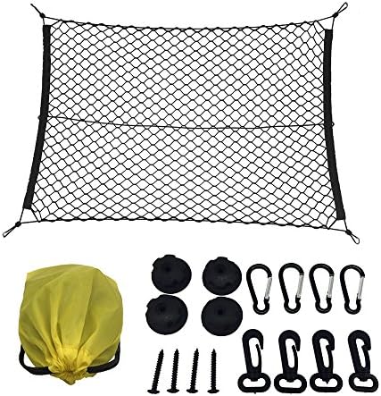 Colyn Cargo Net,Rear Car Organizer Net,27.5 x 39.3 Inches Elastic Nylon Mesh Universal Trunk Organizer,Truck Bed with 4 Adjustable Free Hook Black
