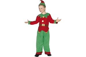SMIFFYS Costume Elfo, rosso e verde, con tunica, pantaloni e cappello