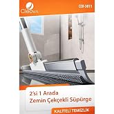 Cleova 2'si 1 Arada &Ccedil;ekpas Kau&ccedil;uk Fır&ccedil;a Paspas Mop | Fır&ccedil;a + &Ccedil;ekpas, 180&deg; Hareketli Sap, Islak ve Kuru Kullanım, 147 cm Uzunl