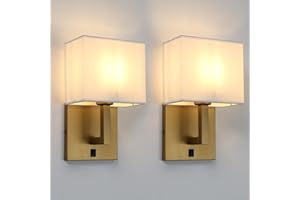 Yosoan Lighting 2 Sets of Vintage Modern Linen Lampshade Wall Light Fittings, Beside LED Wall Lamp with Wall Switched for Living Room Bedrooms Hotel E27 Screw (Antique)