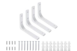 JOI WORLD Shelf Brackets White 4 Pcs 6 Inch Premium Right Angle Corner Brackets for Shelf – Support Shelving Brackets for Wall Hanging – Heavy-Duty Steel Angle Brackets for Floating Shelves