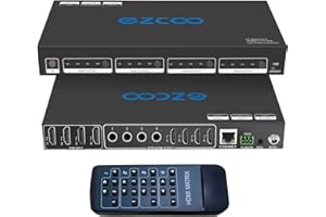 ROFAVEZCO Matriz HDMI 4X4 4K 60 Hz 4:4:4 HDR con Salida de Audio coaxial. Matriz HDMI 18 Gbps Compatible con HDCP 2.2 y HDMI 2.0, 18 Gbps. con Control