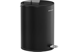 SONGMICS SONGMCIS Cubo de Basura para Cosméticos, 6 L, Cubo de Basura de Baño, con Tapa, Cierre Suave, con Pedal, Interior de Plástico Extraíble, para Baño, Oficina, Acero, Negro Tinta LTB012BZ01
