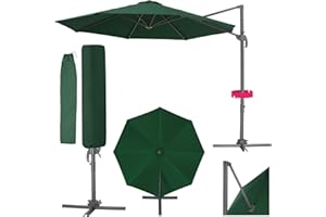 tectake® Cantilever Garden Parasol 3m with 50+ UV Protection, Water-Repellent Fabric, 360 Degree Rotation, 6 Tilting Angles, Hand Crank - Sun Umbrella Inc. Protective Cover - for Outdoor Patio - Green