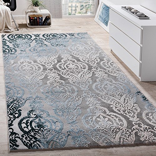 Alfombra De Diseño Moderna Para Salón Con Dibujo Ornamental Gris Azu