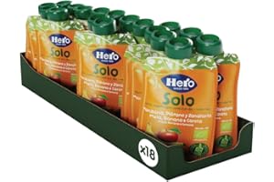 HERO BABY Hero Solo Pouch Frutta Frullata 100% Bio Mela, Banana e Carota, senza Zuccheri Aggiunti, Conservanti e Coloranti, senza Glutine, dai 4 Mesi in su - Pack da 18 Confezioni X 100 G