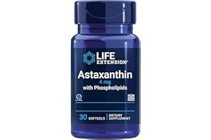 Life Extension Astaxanthine, 4mg, avec Phospholipides, 30 Capsules molles, Sans Gluten, Sans Soja, Sans OGM