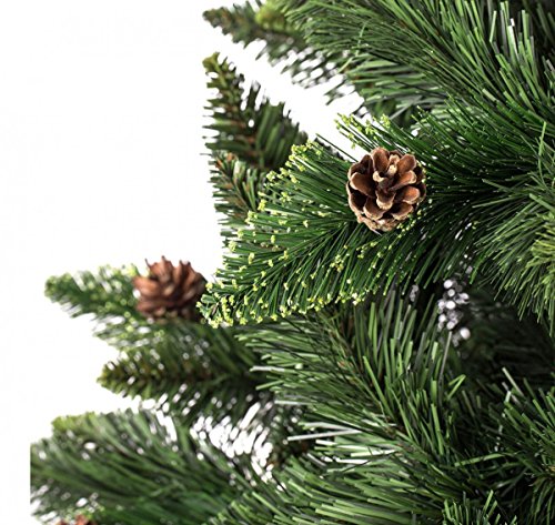 FAIRYTREES artificial Christmas tree, natural green, PVC material, real pine cones, incl. stand, 6ft / 180 cm, FT03-180