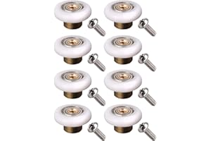 YUANQIAN Juego de 8 ruedas para puerta de ducha de 19 mm de diámetro, color blanco, 19 mm x 5 mm (bola de acero inoxidable, 8 piezas con tornillo) (cobre 8 piezas con tornillo)