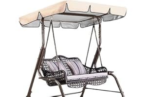 QYCSL 2/3 Seater Sizes Garden Swing Chair Canopy Cover Waterproof Anti-UV Swing Seat Canopy Hammock Top Replacement Cover Sun Shade Cover For Outdoor Porch,Beige,142x120x18cm/56x47x7''
