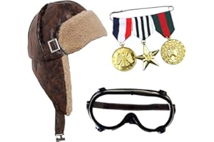 I LOVE FANCY DRESS Adults 1940s Aviator With War Medals And Pilot Goggles Fancy Dress Set