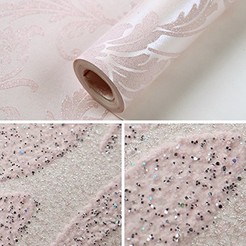 Euro HANMERO®Europa Barock romantische warme Importvlies-Tapete Schaum Beflockung vergoldet Mustertapete 0.53m*10m perlpink für Schlafzimmer, Wohnzimmer, Kinderzimmer - 4
