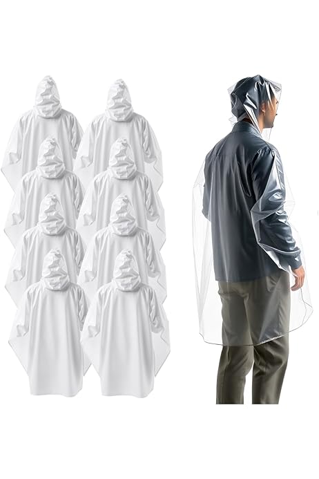 5 Poncho Antipioggia Monouso Trasparenti - Per Festival, Escursionismo, Lavori | Taglia Unica Adulti - Foto 7