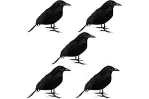 Wyi 5 PCS Halloween Black Crows 18CM Simulation Handmade Hanging Feathered Crows Artificial Fake Birds Ravens Set for Christmas Outdoor Indoor Party Props Decor, 18x10.5cm