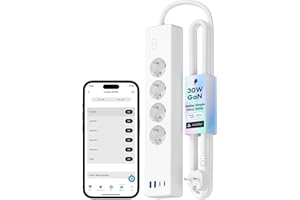 Meross Multiprise Connectée Matter (Type F), 16A Multiprise WiFi GaN USB C PD 30W avec Matter Simple Setup, Compatible avec Alexa, Apple Home et Google Home, 4 Prises CA, 2 USB-A et 2 USB-C