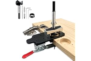 LEBOKJ Gabarit de charnière dissimulé en métal,Gabarit de charnière 35mm,pour armoire de porte, perforateur, dissimulé, localisateur de guide de perçage pour le travail du bois de bricolage