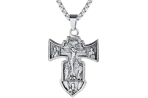 FaithHeart Russian Orthodox Cross Necklace for Men, Personalised Eastern Cross Pendant Crucifix Necklaces Stainless Steel/Gold/Black, Jesus Christ Jewelry Gifts