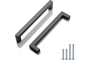 PinLin 30 Pack Cabinet Handles Hole Center 160mm Flat Black Kitchen Door Handles Stainless Steel Drawer Pulls Square T Bar Cupboard Handles with Screws