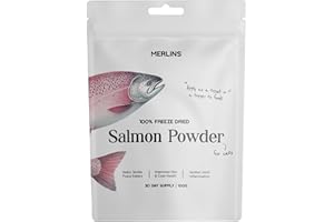 Merlins - 100% Freeze-Dried Salmon Powder for Cats & Dogs - Natural Omega 3 Supplement & Food Topper for Fussy Eaters - Supports Skin, Coat, Joint & Brain Health-Norwegian Salmon -Grain-Free - 100g