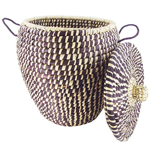 WÄSCHEKORB "MEDITERRAN" MIT DECKEL 50CM x 60CM - HANDARBEIT - FAIR TRADE (Aubergine)