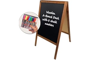 ‎DISPLAYLAGER DisplayLager - Kundenstopper Kreidetafel, 60 x 100, Holz Gebeizt, inkl. 8 Bunte Kreidestifte
