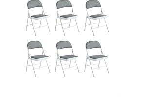 mcc direct Set of 6 Folding Chairs, Faux Leather Foldable Chairs with Metal Frame and Padded Seat, Easy to Fold and Store for Home, Office, Dining and Reception (Silver Grey)