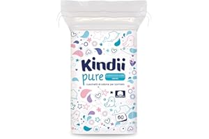 Kindii Quadrotti Cotone Neonato – (1x60 Pezzi) Cotone – Quadrati grandi per pelli sensibili – Sostituiscono salviettine umidificate, non si sfilacciano – 60 Pezzi