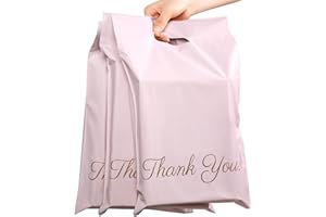 HOMEWIT Lot de 60 sacs d'expédition, en plastique, rose champagne, 250 x 350 mm, en polypropylène, portant l’inscription en or « Thank You », auto-adhésifs et opaques, portables, pour vêtements