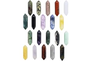 GUDQVOZIHG Juego de 20 piedras de cristal curativo, hexagonales para meditación Reiki, piedras preciosas de chakra, piedras preciosas naturales, varita mágica, juego de piedras
