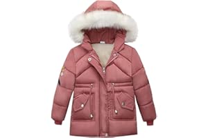 LootenKun enfants Fille hiver Manteau éPais Peluche Chauds En Mode Mignon Coton Fourrure Couleur Unie Veste à manches longues Capuche Pas Cher 2 ans-7 ans