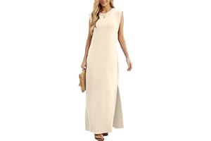 GRECERELLE Womens Summer Maxi Dress Casual Shirt Dresses Elegant Styles Basic Sleeveless Maxi Dresses for Women UK with Split and Pockets