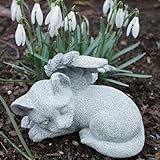 Katzen Figur Gedenkstein mit Engelsflügeln - Grabschmuck...