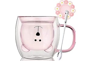 Arawat Cute Double Walled Glasses Cute Bear Mugs Pink Coffee Glasses Tazza da caffè Bicchieri da tè Tazza da caffè Bear Mugs Regalo di Compleanno per la Nonna Madre Mamma