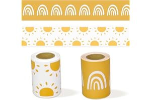 Hanqing 65Ft Boho Display Borders, Adhesive Straight Rolled Bulletin Board Border, Rainbow Sun Themed Classroom Decoration Borders for School, Office, Home, Theme Party