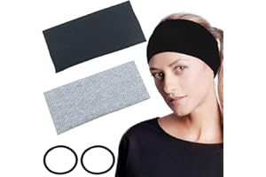 BAVOOTY Damska opaska do włosów, szeroka opaska na głowę do włosów, męska opaska na głowę do włosów, czarna damska opaska do włosów, czarna opaska na głowę, czarne włosy damskie, opaska sportowa, opaska na głowę do włosów czarna (czarna + szara)