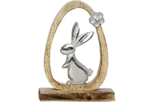 MC Trend Osterdeko zum Hinstellen Hase im Ei Metall Mangoholz Aufsteller Ostern Osterhase Osterei Geschenk zum Osterfest