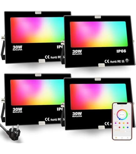 RGB LED-spot voor buiten, 80 W, Bluetooth, app-besturing, schijnwerper RGB LED-spot voor buiten, 80 W, Bluetooth, app-besturing, schijnwerper