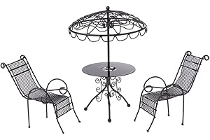 D DOLITY 3pcs Figurine de Table Chaise de Jardin en Métal Miniature de 1/12 Maison de Poupée Décoration pour Chambre Salon Maison - Noir