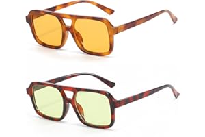 LJCZKA Occhiali da Sole Pilota per Donna Uomo,Occhiali da Sole Doppio Ponte Quadrato Classico Retrò Anni 70