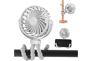 Fancysky Ventilatore Portatile a Batteria Ricaricabile USB,Ventilatore Portatile Per Passeggino Rotazione a 360° a 3 Velocità con Treppiede Flessibile per Passeggino, Tapis Roulant, Culle (Bianco)