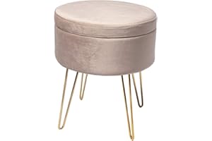 ‎THEO&CLEO Theo&Cleo Samt Runder Hocker, Sitzhocker mit Stauraum, Fußhocker Aufbewahrungsbox, Abnehmbarer Deckel, Metallunterstützung (Beige)