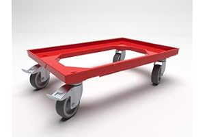 SOLENT PLASTICS Heavy Duty Braking Dolly Transport Trolley for 600 x 400 Euro Plastic Stacking Containers - 300kg Load Capacity 4 Swivel Castors 2 Braking Wheels