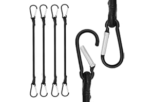 TAGMEIU 4 Pcs Bungee Cords with Carabiner Clips, 30cm Bungee Cords with Hooks, Durable & Stretchable Elastic Straps with Hooks, for Securing Luggage, Camping Gear, Bike Racks, Car Roof, Mountaineering