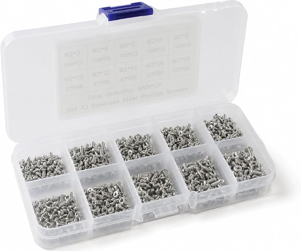 Lunatic HTF 500 Adet Mini KM Vida Seti M2/M2,5/M3mm Gümüş Yıldız Kafa 50 Şer Adet 10 Çeşit Şeffaf Çantada