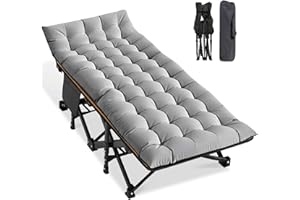 Ryuhic XL Folding Camp Bed with Mattress, 81CM Extra Wide Heavy Duty Outdoor Camp Cot for Adults with Side Pocket, Portable Steel Frame Convenient Guest Bed, Support 400KG