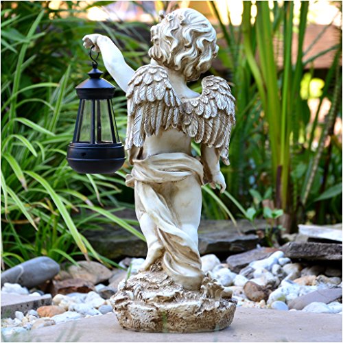 Gartenengel Grabengel 38cm mit Solar LED-Beleuchtung aus Kunstharz wetterfest Engel - 2